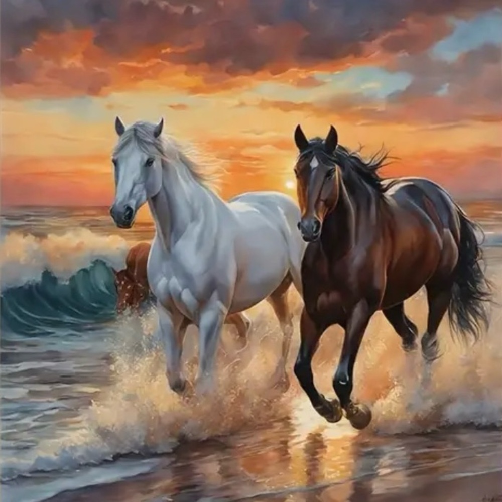 NWT- 8x8 Diamond Art Kit. Wild horses galloping on the beach.